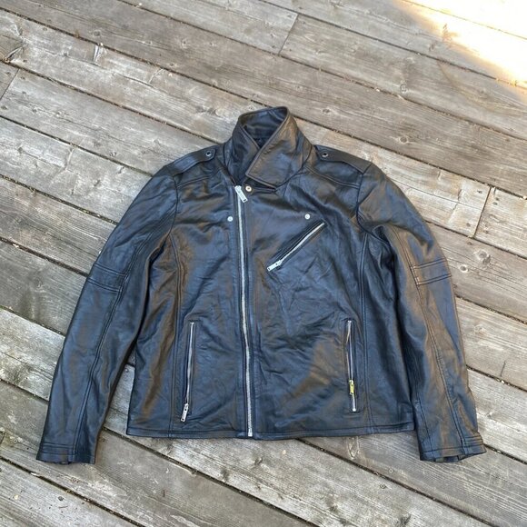 Karl Lagerfeld Mens Leather Biker Jacket A Symmetrical Multi Pocket Jacket XXL - Picture 10 of 16